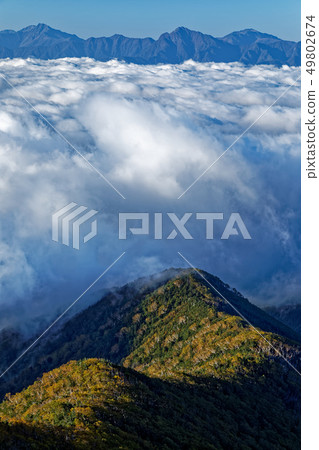 Mt. Yatsugatake mountain range in the morning, mountain range of the cloud sea and southern alps from the front three mountains Mt. Yatsugatake mountain range in the morning, mountain range of the cloud sea and southern alps from the front three mountains 49802674