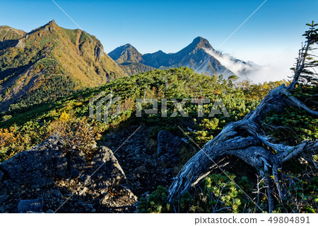 從Yatsugatake Mountain Peaks和Mitsutoku看到的Gongondake和Akadake 49804891