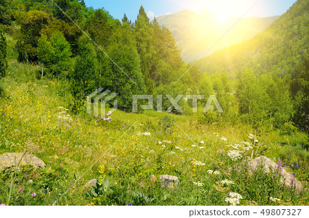 Beautiful mountain landscape and sunrise. Beautiful mountain landscape and sunrise. 49807327