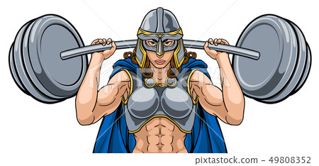 Warrior Woman Weightlifter Lifting Barbell 49808352