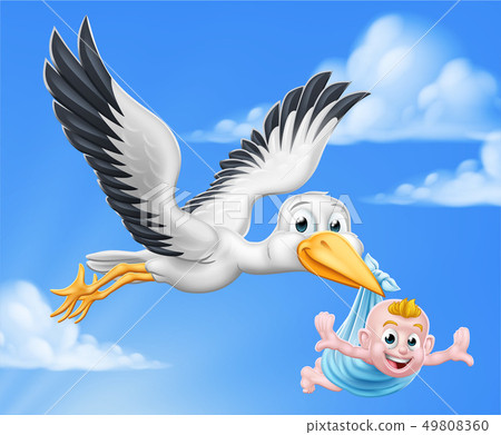 Stork Cartoon Pregnancy Myth Bird With Baby Boy - Stock Illustration  [49808360] - PIXTA