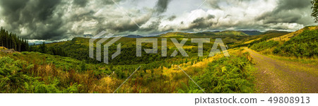 Scenic Landscape With Green Valley And Cloudy Sky Scenic Landscape With Green Valley And Cloudy Sky 49808913