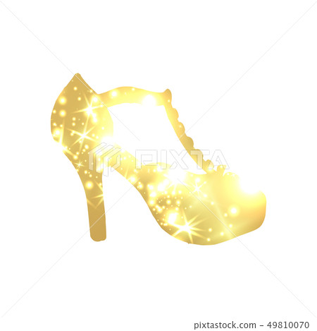 Golden Shoes Symbol with silhouette and gold shining lights. Creative Trendy Modern Fashion Shop 49810070