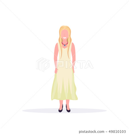 happy casual woman standing pose smiling blonde lady female cartoon character full length flat white 49810103