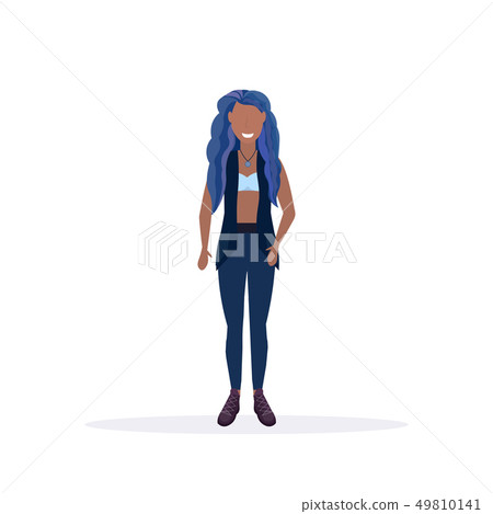 happy casual woman standing pose smiling african american girl female cartoon character full length 49810141