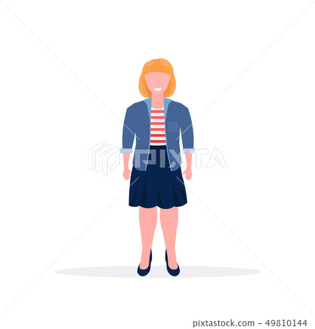 happy casual woman standing pose smiling redhead lady female cartoon character full length flat 49810144