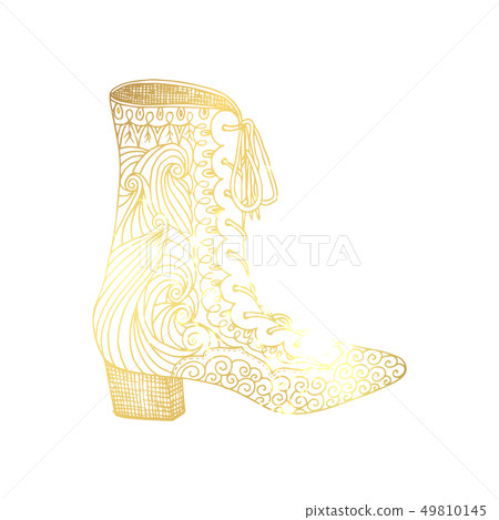 Woman sandals or lady shoe, golden ornament 49810145