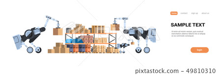 robots loading cardboard boxes hi-tech smart factory warehouse logistics automation technology 49810310