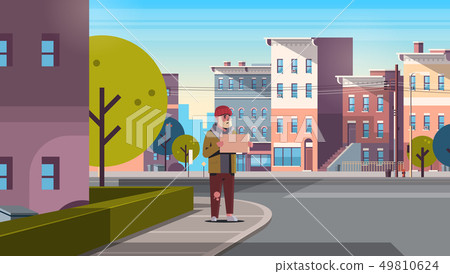 Poor Bearded Man Begging For Help Beggar Guy Stock Illustration