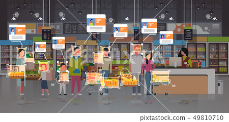 grocery shop customers identification surveillance cctv facial recognition concept mix race people grocery shop customers identification surveillance cctv facial recognition concept mix race people 49810710