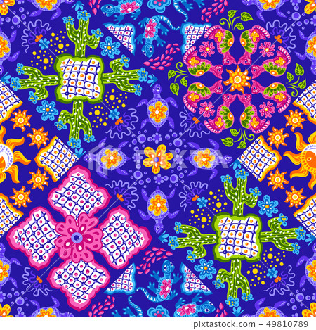 Mexican talavera ceramic tile pattern. Cute naive art items. 49810789