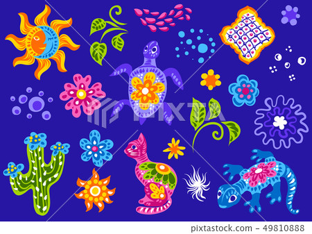 Set of mexican cute naive art items. Set of mexican cute naive art items. 49810888