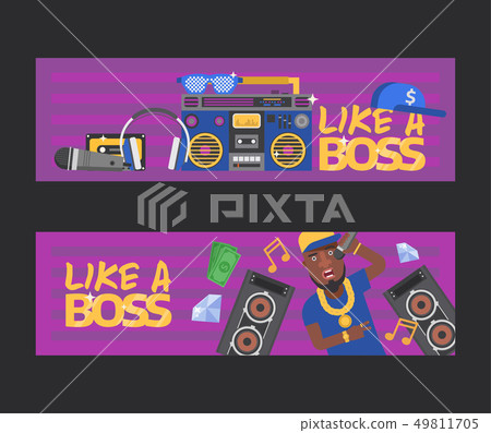 Rap music vector dj character singing in microphone playing on turntable sound record illustration Rap music vector dj character singing in microphone playing on turntable sound record illustration 49811705