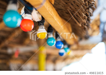 Colorful light bulbs in a beach bar 49811815