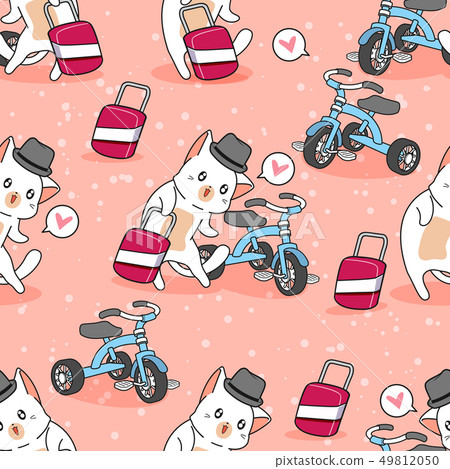 Seamless cute cat is traveling pattern. 49812050