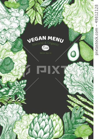 Green vegetables design template. Hand drawn Green vegetables design template. Hand drawn 49812128