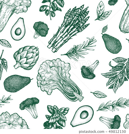 Green vegetables seamless pattern. Hand drawn Green vegetables seamless pattern. Hand drawn 49812130
