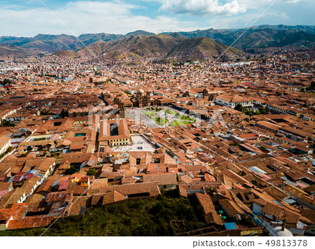 aerial of rooftops in Cuzco Peru 49813378