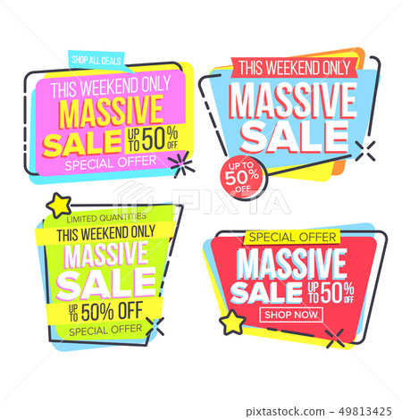 Massive Sale, Special Offer, Discount Vector Stickers Set 49813425