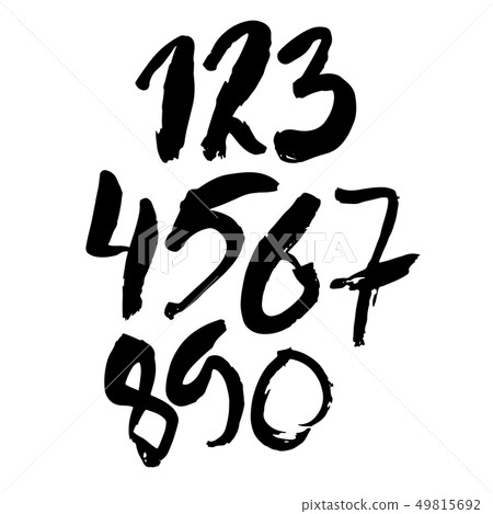 Set of grunge handdrawn numbers. Modern dry brush lettering. Vector illustration. 49815692