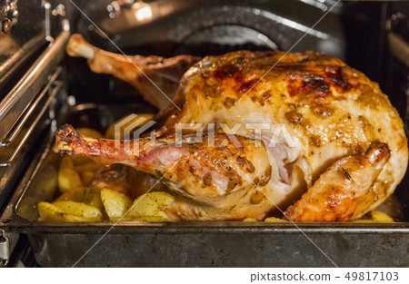 Turkey is baked in the oven closeup Turkey is baked in the oven closeup 49817103