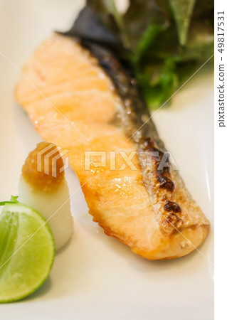 Grilled fish, Salmon shioyaki japanese food. 49817531