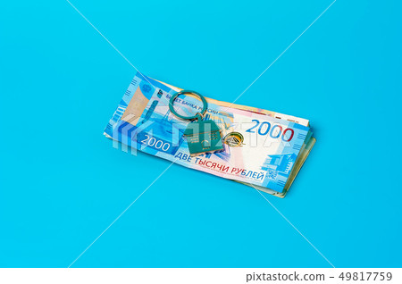 Keychain on the background of russian ruble banknotes 49817759