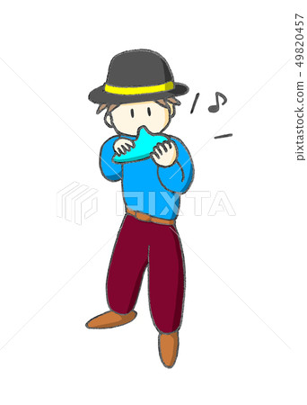 Man blowing an ocarina 49820457