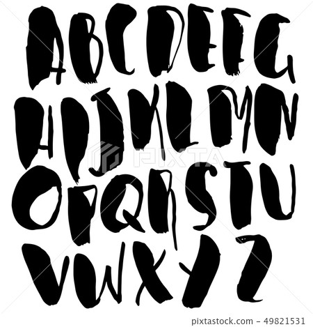 Hand drawn font made by dry brush strokes. Grunge style alphabet. Handwritten font. Vector 49821531