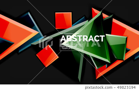 Glossy mosaic style geometric shapes - squares and triangles on black Glossy mosaic style geometric shapes - squares and triangles on black 49823194
