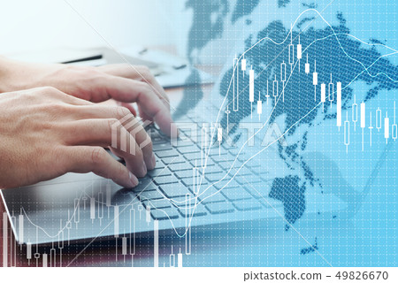 Images of world stocks and forex trading. Men trading on a laptop computer. 49826670