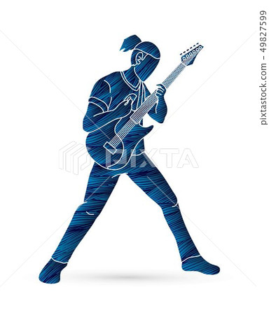 Musician playing electric guitar Music band vector 49827599