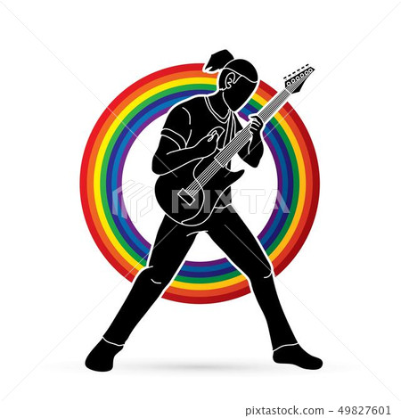 Musician playing electric guitar Music band vector 49827601