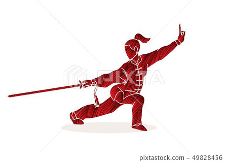 Woman with sword action, Kung Fu pose vector - Stock Illustration  [49828456] - PIXTA