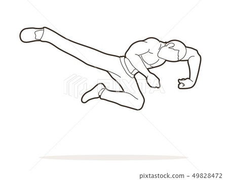 Kung fu action jump kick graphic vector. 49828472