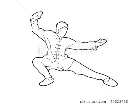 Man Kung Fu pose ready to fight graphic vector Man Kung Fu pose ready to fight graphic vector 49828488