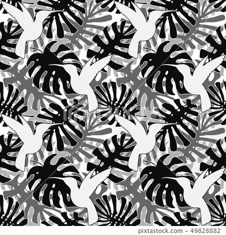 Vector tropical leaves seamless pattern. Endless texture with monstera leaf Vector tropical leaves seamless pattern. Endless texture with monstera leaf 49828882