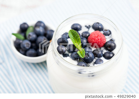 Yogurt with blueberies in jar 49829040