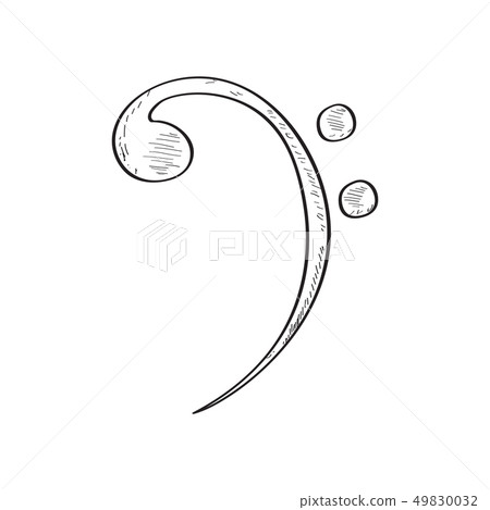 Isolated bass clef sketch. Comic musical note 49830032