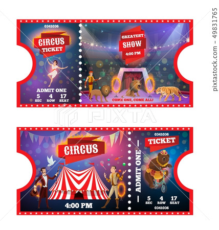 Circus tickets with animals, acrobats and magician Circus tickets with animals, acrobats and magician 49831765