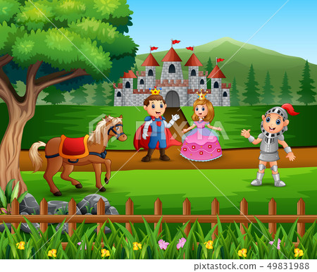 Knight with princess and prince in the castle 49831988