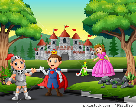 Knight with princess and prince on the road Knight with princess and prince on the road 49831989