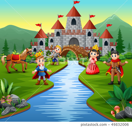 Knight with princess and prince in a castle Knight with princess and prince in a castle 49832006