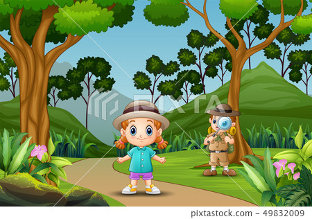Cartoon children exploring in the forest 49832009