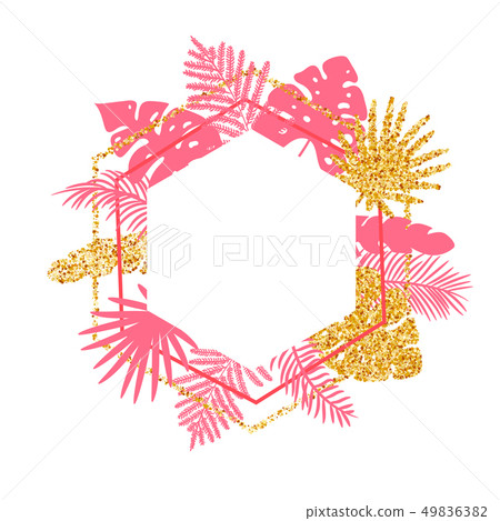 Trendy Summer Tropical Vector frame with palm Leaves and place for your text. Exotic Plants 49836382