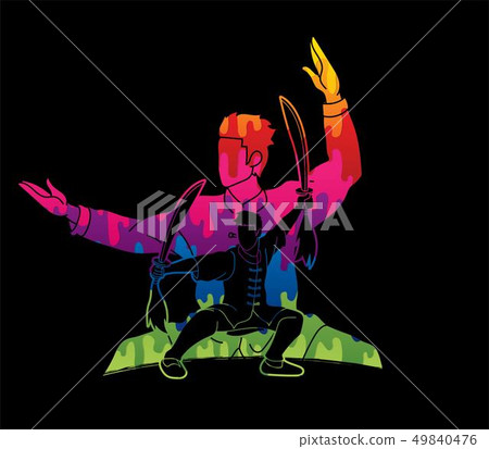 Kung Fu, Wushu with swords pose graphic vector. Kung Fu, Wushu with swords pose graphic vector. 49840476