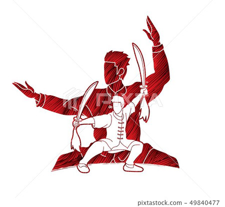 Kung Fu, Wushu with swords pose graphic vector. 49840477