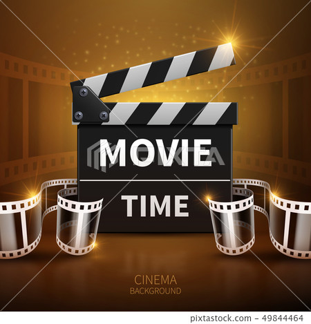 Online movie and television vector background with cinema\
clapper and film roll