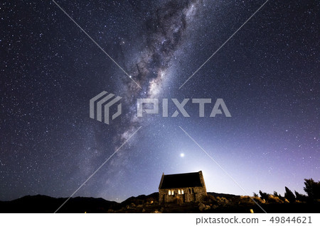 Great Shepherd's Church and Milky Way Amazing View of Lake Tekapo 49844621