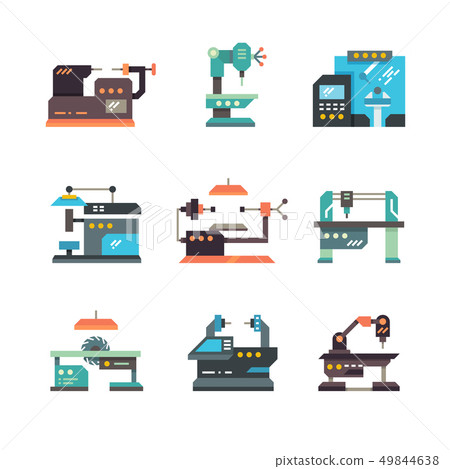 Industrial cnc machine tools and automated machines flat icons 49844638